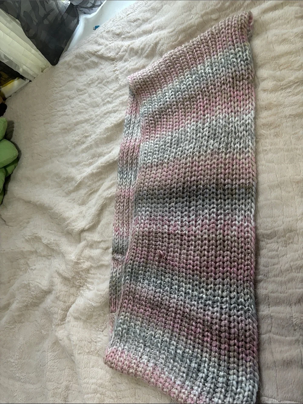 New York & Company Pink, Gray and Cream Ombre Chunky Knit Scarf infinity style